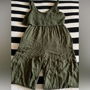 olive green wide leg jumpsuit